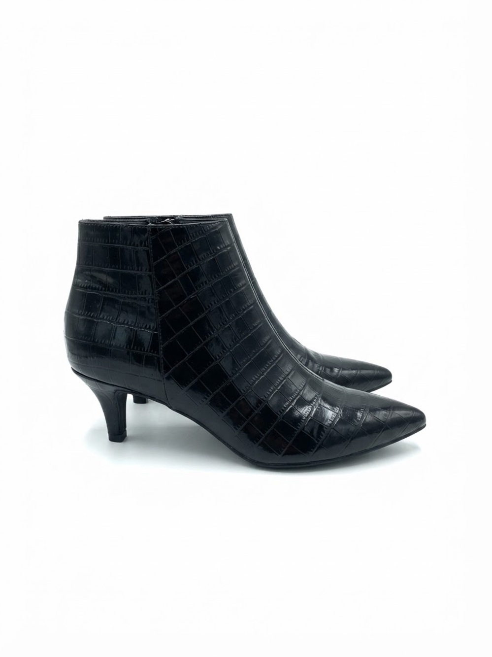 Aerosoles Black Croc Embossed Pointed Toe Ankle Boots Size 7